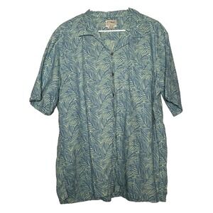 LL Bean Button‎ Up Shirt Mens Size XL Reg Blue Traditional Fit Tropical Hawaiian